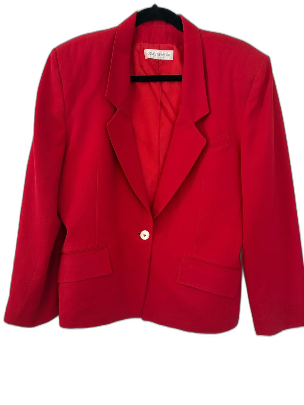 Jones New York Vintage 100% Wool Red Single Button Blazer Jacket Structured 14